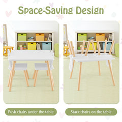 Kids Wooden Table and Rabbit Chairs Set with Space-Saving Structure-White