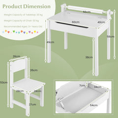 Kids Table and Chair Set with Paper Roll-White