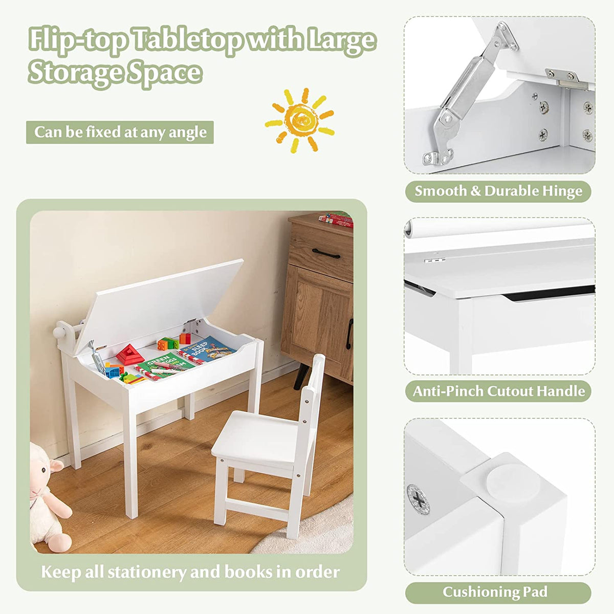 Kids Table and Chair Set with Paper Roll-White