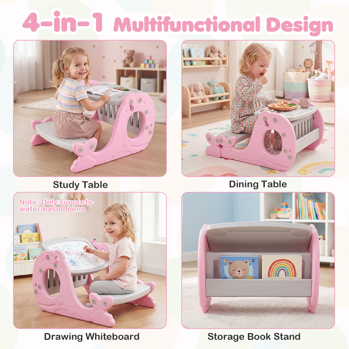 Multi-functional Convertible Kids Activity Table Set-Pink