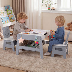 Versatile Kids Table and 2 Chairs Set with Detachable Double-sized Tabletop-Grey