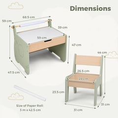 Kids Art Table and Chair Set with Paper Roll for Drawing-Green