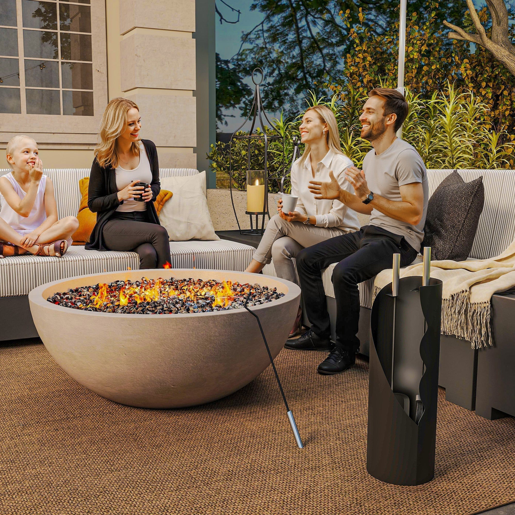 Outsunny 4 Pieces Fireplace Tools Set, Metal Fireplace Accessories Fireside Companion Set with Broom, Shovel, Poker and Bucket, Black