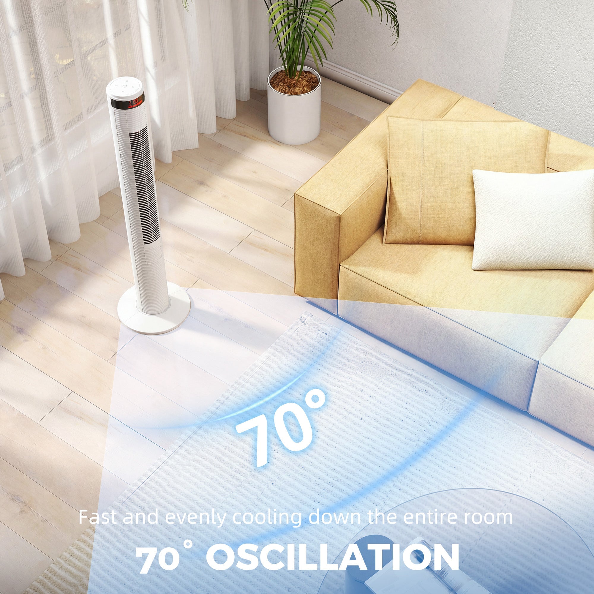 HOMCOM Oscillating Tower Fan Remote Control 3 Speed Modes Cooling Machine White