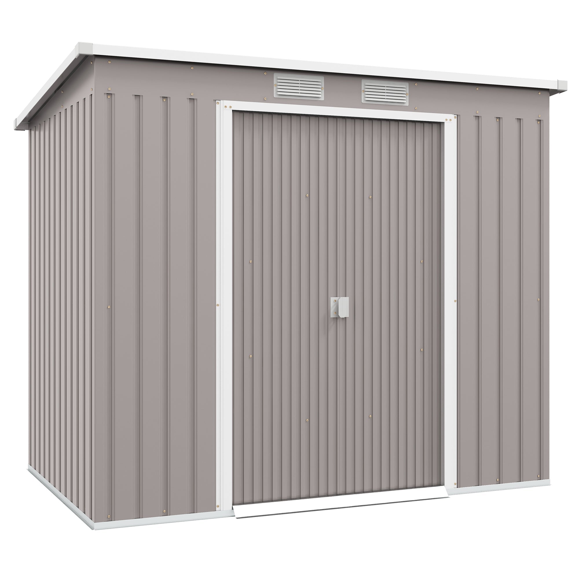 Outsunny 7 x 4 Garden Shed, Galvanised Steel, Metal Lean-to Tool Shed with Foundation Kit, Grey