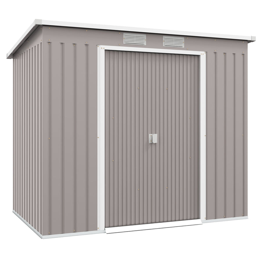 Outsunny 7 x 4 Garden Shed, Galvanised Steel, Metal Lean-to Tool Shed with Foundation Kit, Grey