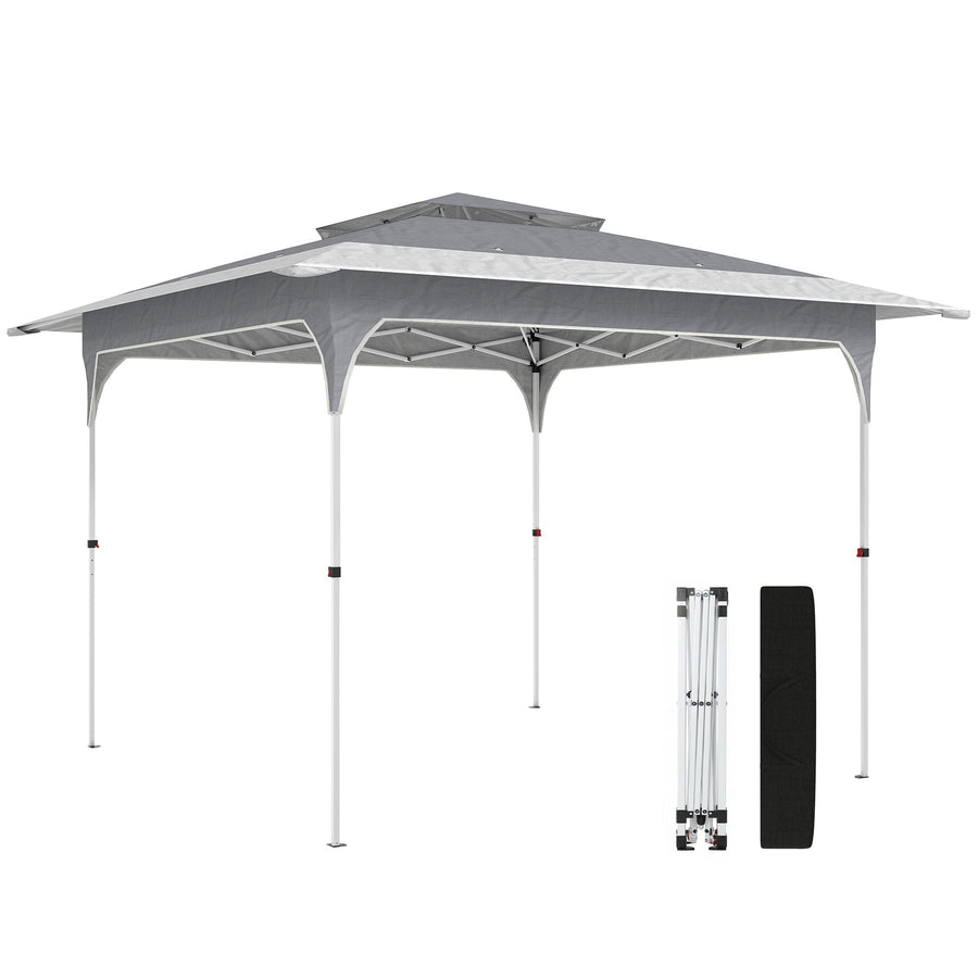 Outsunny 3.5 x 3.5 m Pop Up Gazebo with One-Push Setup, UPF50+ Double Tier Garden Party Tent Marquee with Carry Bag, Dark Grey