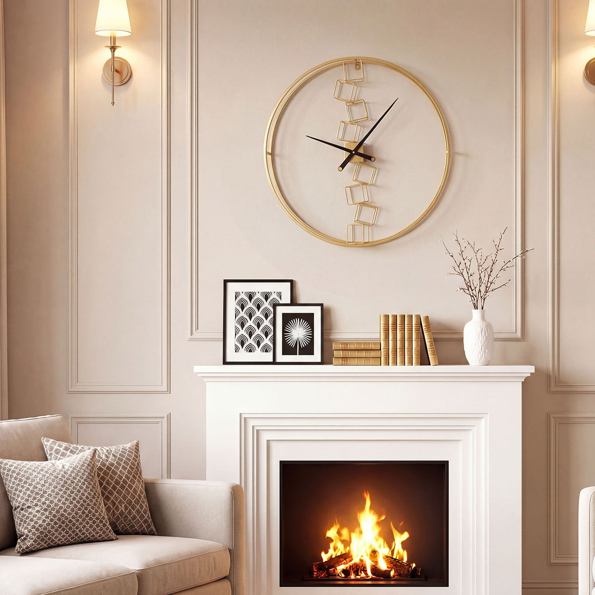 Nordic Style Large Wall Clock Battery-Operated for Living Room Bedroom-Yellow