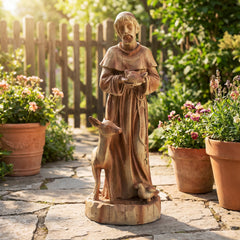 62cm St. Francis Statue with Bird Feeder Saint Francis of Assisi Garden Decoration-Brown