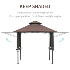 Outsunny 2.4 x 1.5 m (8' x 5') Grill Gazebo Canopy with Extendable Side Awnings, Outdoor BBQ Gazebo Shelter with 2 Side Shelves for Garden, Patio, Barbecue, Picnic, Coffee