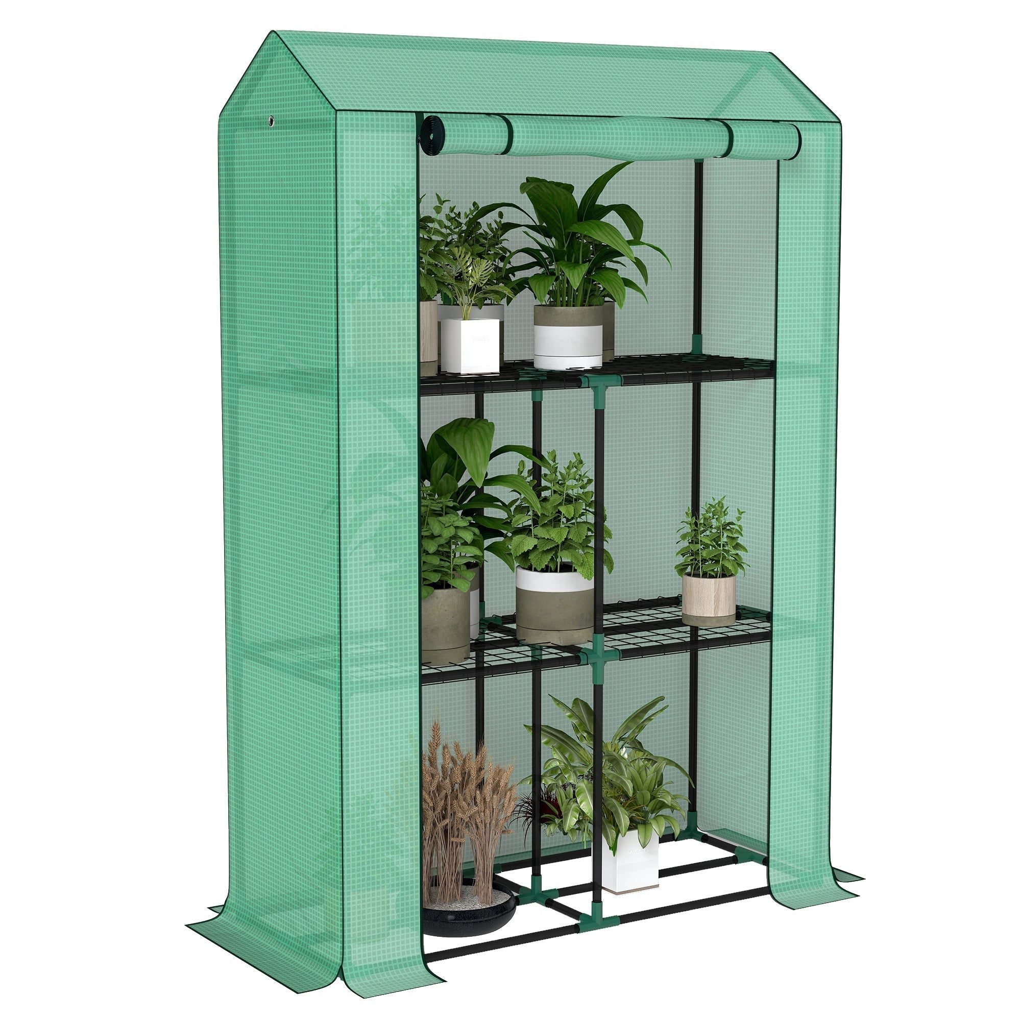 Outsunny 40 x 100cm Three Shelf Steel Frame Greenhouse - Green