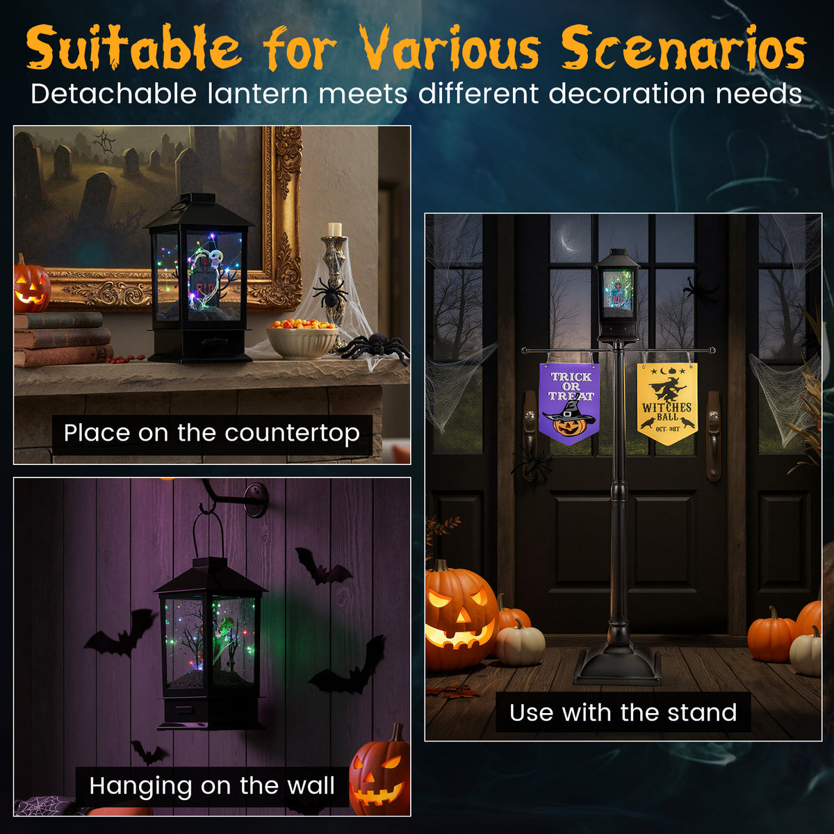 156 CM Halloween Lamp Post Sound-Activated Halloween Street Lamp-Black