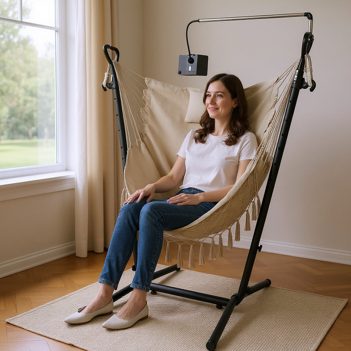 Hammock Chair with Stand and Phone Holder-Beige