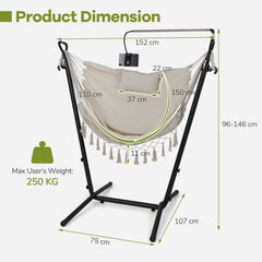 Hammock Chair with Stand and Phone Holder-Beige