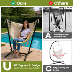 Hammock Chair with Stand and Phone Holder-Beige