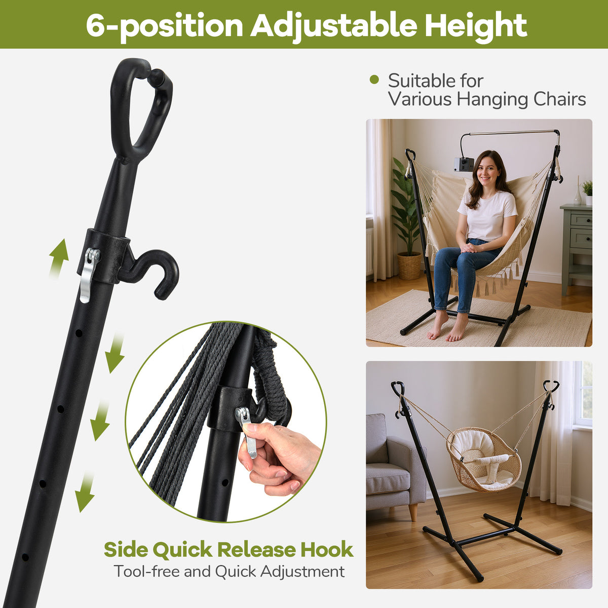 Hammock Chair with Stand and Phone Holder-Beige
