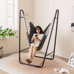 Hammock Chair with Stand and Side Pocket for Living Room Patio and Yard-Dark Grey