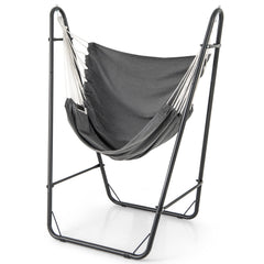 Hammock Chair with Stand and Side Pocket for Living Room Patio and Yard-Dark Grey