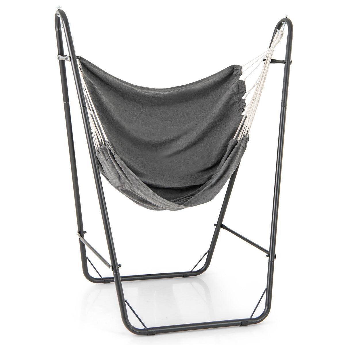 Hammock Chair with Stand and Side Pocket for Living Room Patio and Yard-Dark Grey