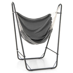 Hammock Chair with Stand and Side Pocket for Living Room Patio and Yard-Dark Grey