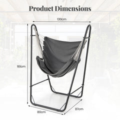 Hammock Chair with Stand and Side Pocket for Living Room Patio and Yard-Dark Grey