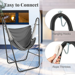 Hammock Chair with Stand and Side Pocket for Living Room Patio and Yard-Dark Grey