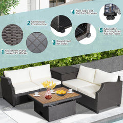 7 Pieces Patio Outdoor Hand-Woven PE Wicker Furniture Set-Off White