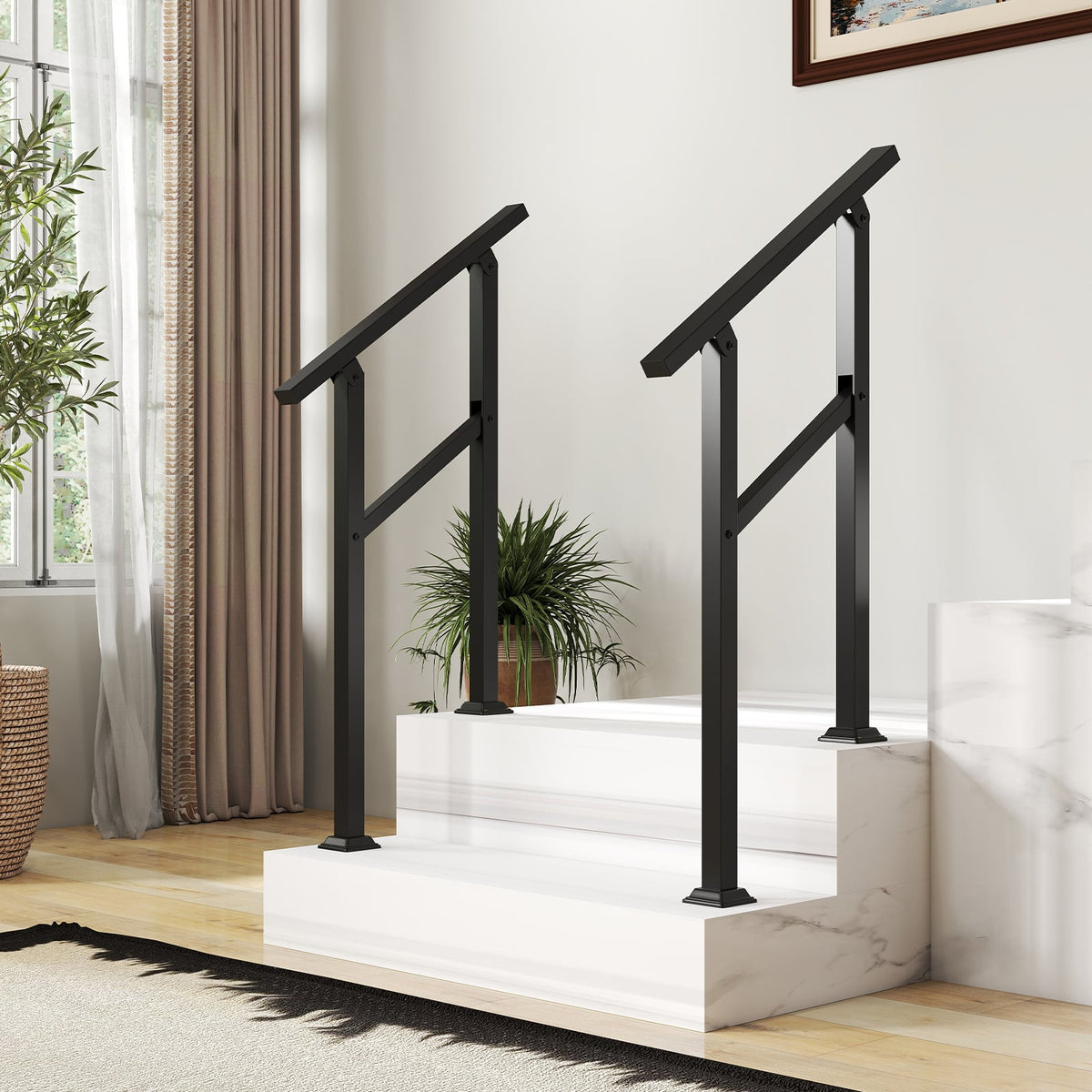 Handrail for Outdoor Steps Fits 0-2/3/4/5/6 Steps with Flexible Angle Adjustment-2 step