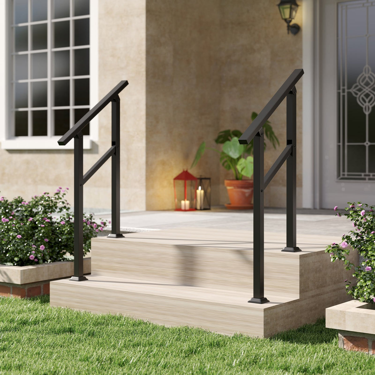 Handrail for Outdoor Steps Fits 0-2/3/4/5/6 Steps with Flexible Angle Adjustment-2 step