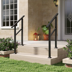 Handrail for Outdoor Steps Fits 0-2/3/4/5/6 Steps with Flexible Angle Adjustment-2 step