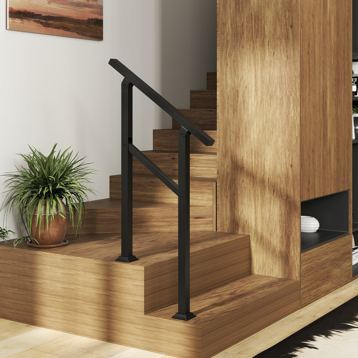 Handrail for Outdoor Steps Fits 0-2/3/4/5/6 Steps with Flexible Angle Adjustment-2 step
