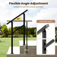 Handrail for Outdoor Steps Fits 0-2/3/4/5/6 Steps with Flexible Angle Adjustment-2 step