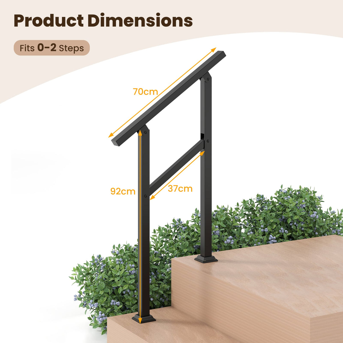 Handrail for Outdoor Steps Fits 0-2/3/4/5/6 Steps with Flexible Angle Adjustment-2 step