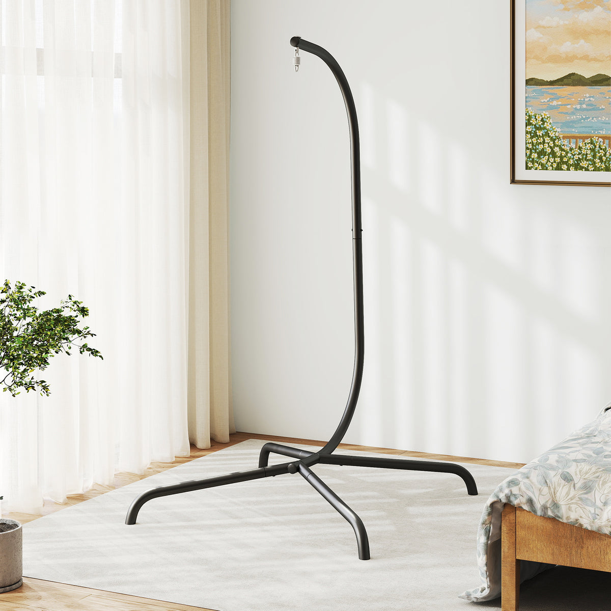Heavy Duty Metal Hammock C-Stand with Spring Hook and 360° Rotation
