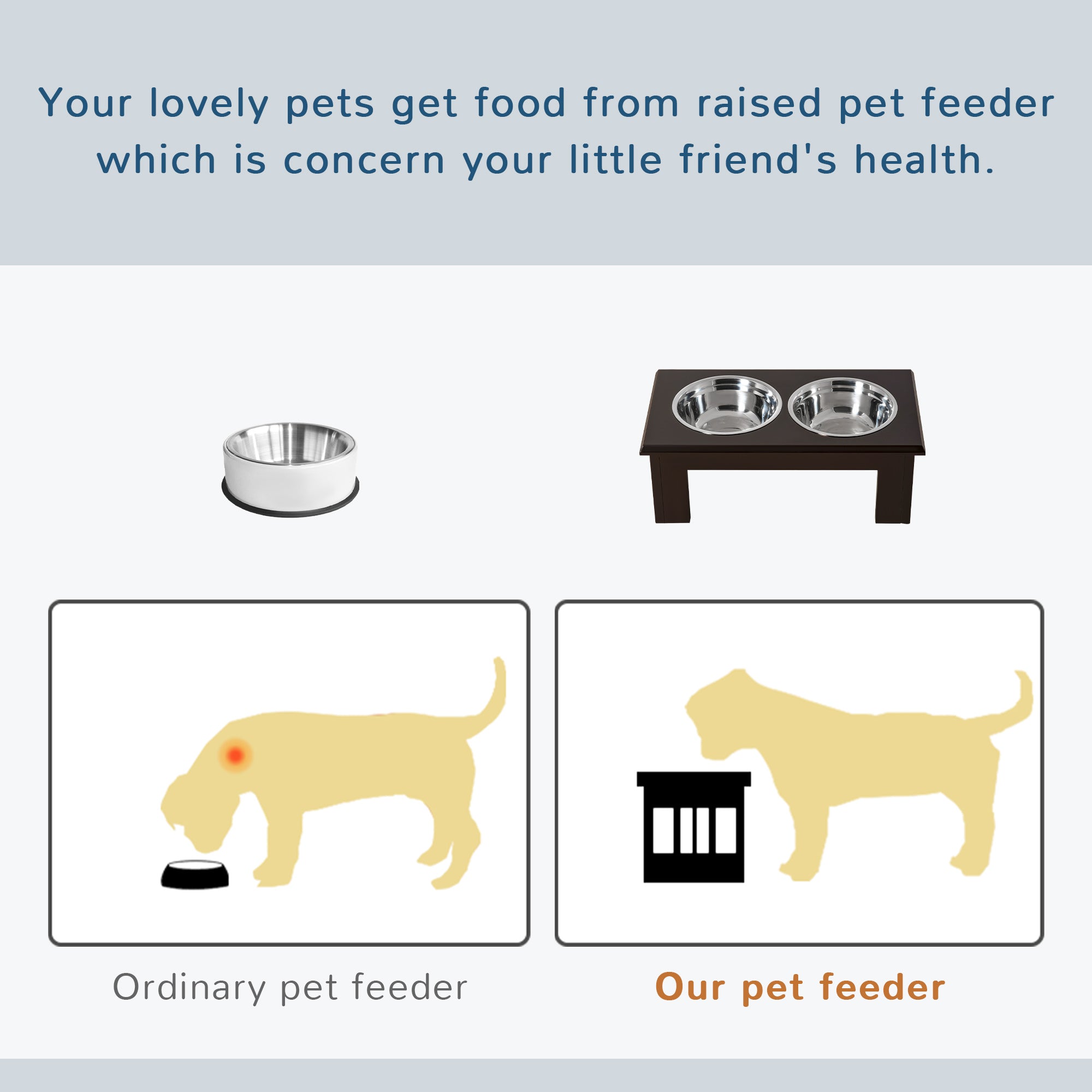 PawHut Raised Dog Feeding Bowls with Stand, Stainless Steel for Medium Dog, 58L x 31W x 25H cm - Brown