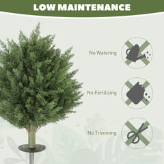 HOMCOM 60 cm Artificial Cypress Tree with Ground Stake, Set of 2 Artificial Plants for Indoor & Outdoor, UV Resistant, Green