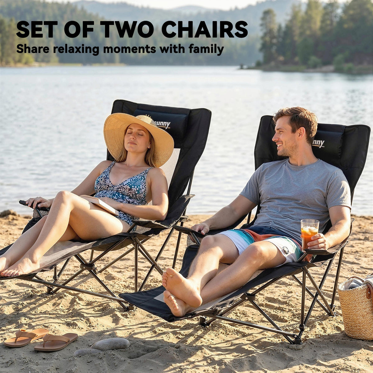 Outsunny Camping Chair Reclining Portable Camp Chair with Detachable Footrest Cup Holder Black