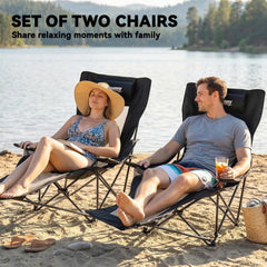 Outsunny Camping Chair Reclining Portable Camp Chair with Detachable Footrest Cup Holder Black