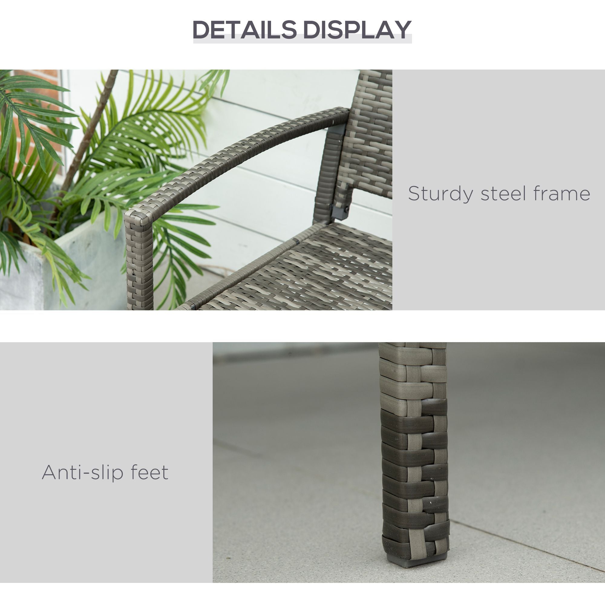 Outsunny 2 Seater Poly Rattan Garden Bench, All Weather Wicker Garden Loveseat, Outdoor Seating Bench with 240 Load Capacity, Backrest and Armrests for Patio, Terrace, Balcony, Grey