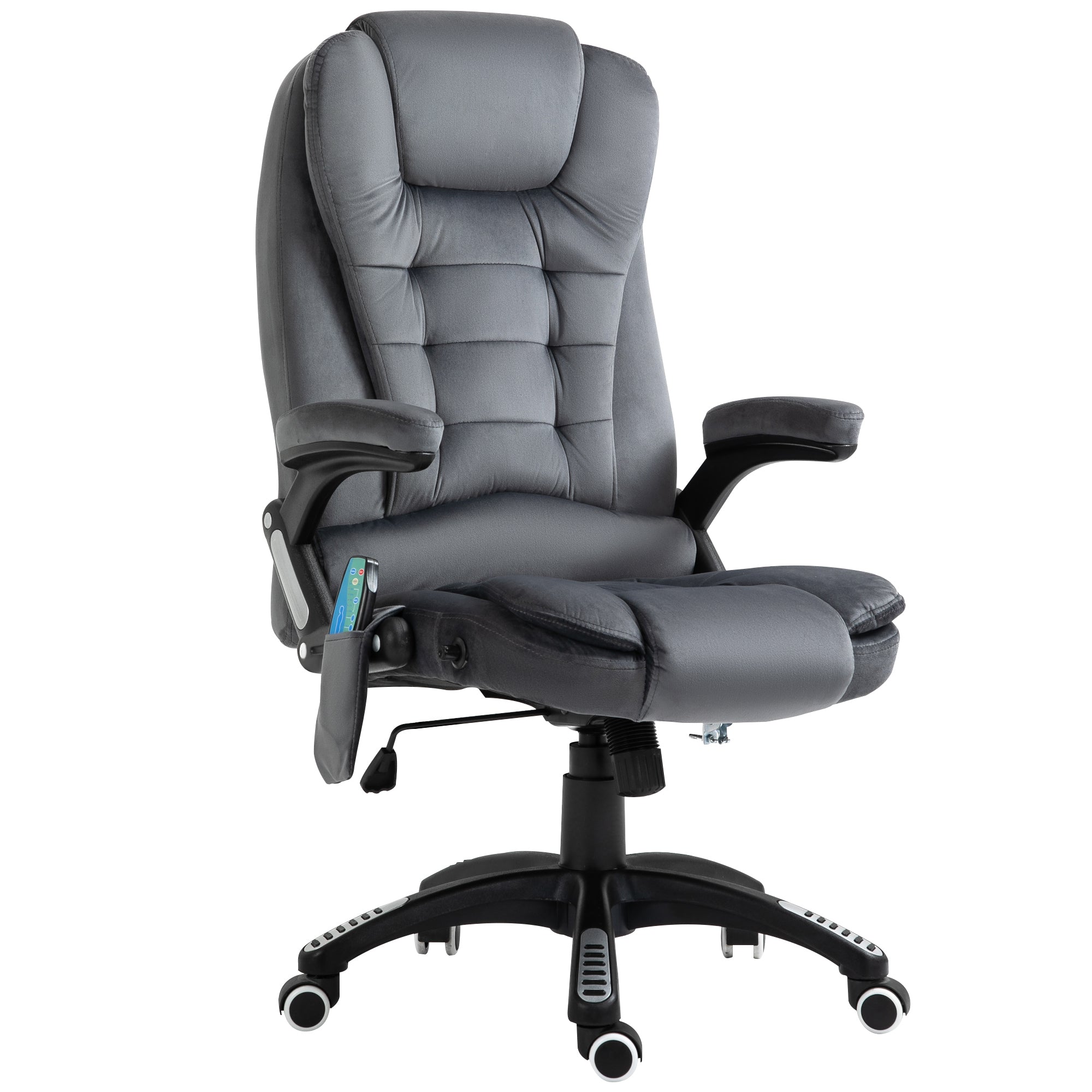 Vinsetto Massage Recliner Chair Heated Office Chair with Six Massage Points Velvet-Feel Fabric 360√Ç¬∞ Swivel Wheels Grey