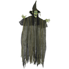 Outsunny 170 cm Life Size Hanging Halloween Animated Witch with Glowing LED Eyes, Spooky Witch Scary Halloween Decorations, Battery Operated, Indoor Party Props