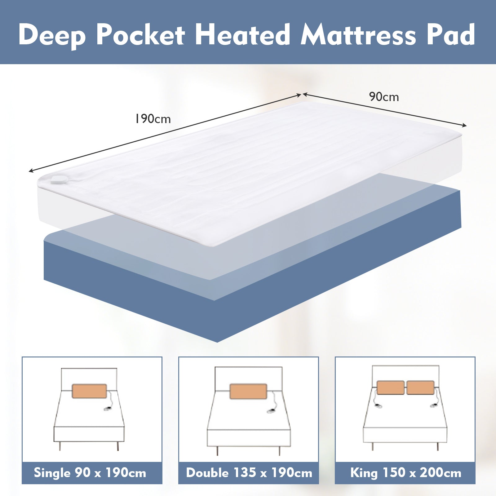 Heated Mattress Pad with 8 Temp Settings and Timing Function-S