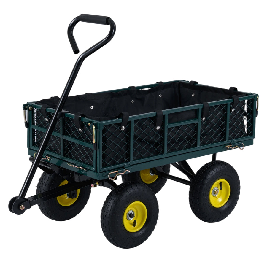 Heavy Duty 410 kg Capacity Metal Garden Cart with Storage Bag-Green
