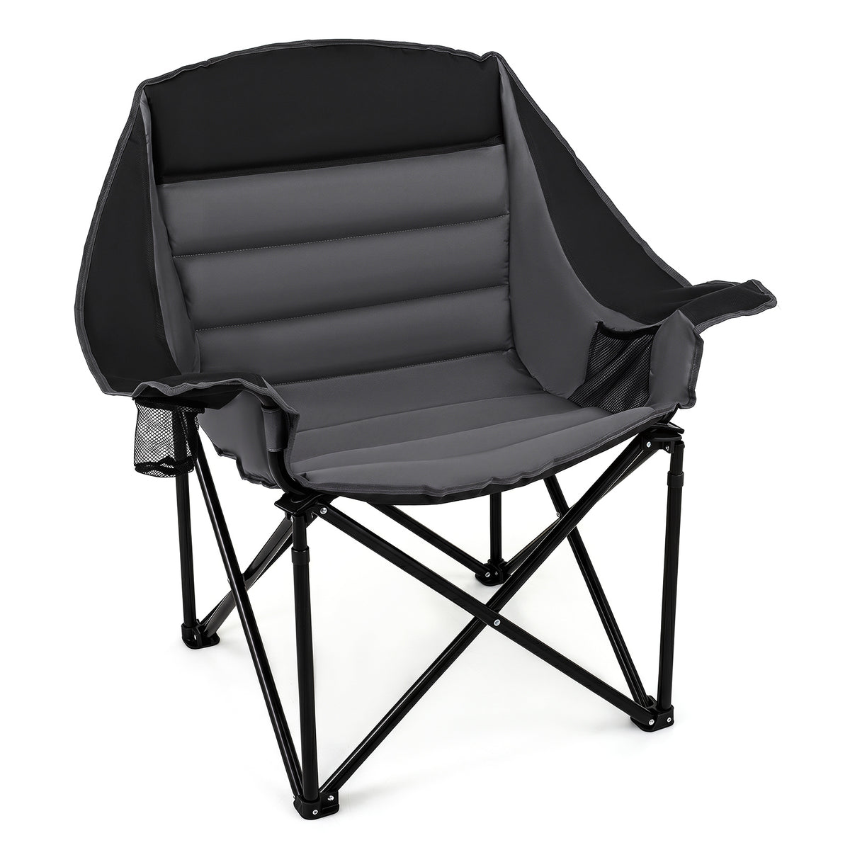 Heavy Duty Camping Chair with Padded Seat and Cup Holder-Black
