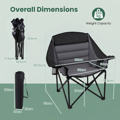 Heavy Duty Camping Chair with Padded Seat and Cup Holder-Black
