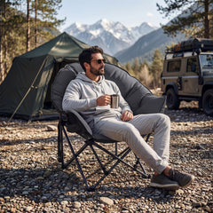 Heavy-Duty Folding Oxford Chair with Padded Seat and Cup Holder for Beach Fishing-Grey