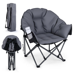 Heavy-Duty Folding Oxford Chair with Padded Seat and Cup Holder for Beach Fishing-Grey