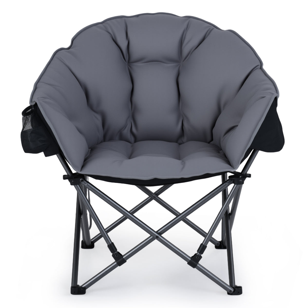 Heavy-Duty Folding Oxford Chair with Padded Seat and Cup Holder for Beach Fishing-Grey