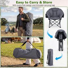 Heavy-Duty Folding Oxford Chair with Padded Seat and Cup Holder for Beach Fishing-Grey
