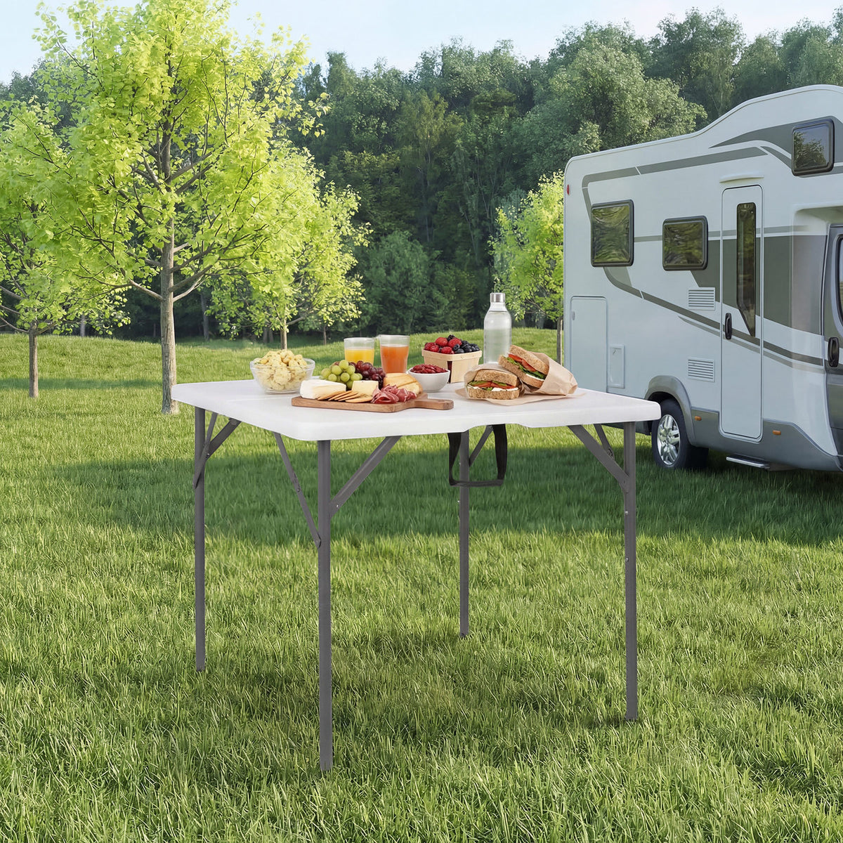 Heavy Duty Indoor Outdoor Folding Card Table with Carry Handle for Patio-White